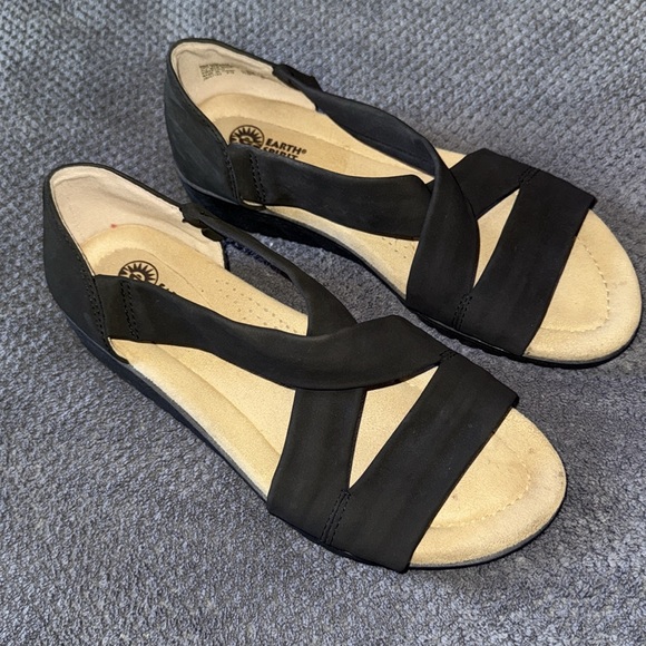 Earth Spirit‎ Black Gelron Cushion Cross Strap Comfort Sandals Size 7.5 - Picture 2 of 11